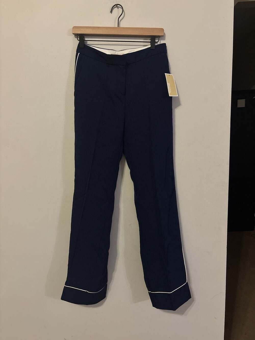 Michael Michael Kors True Navy Side-Stripe Piped Straight Leg Trousers